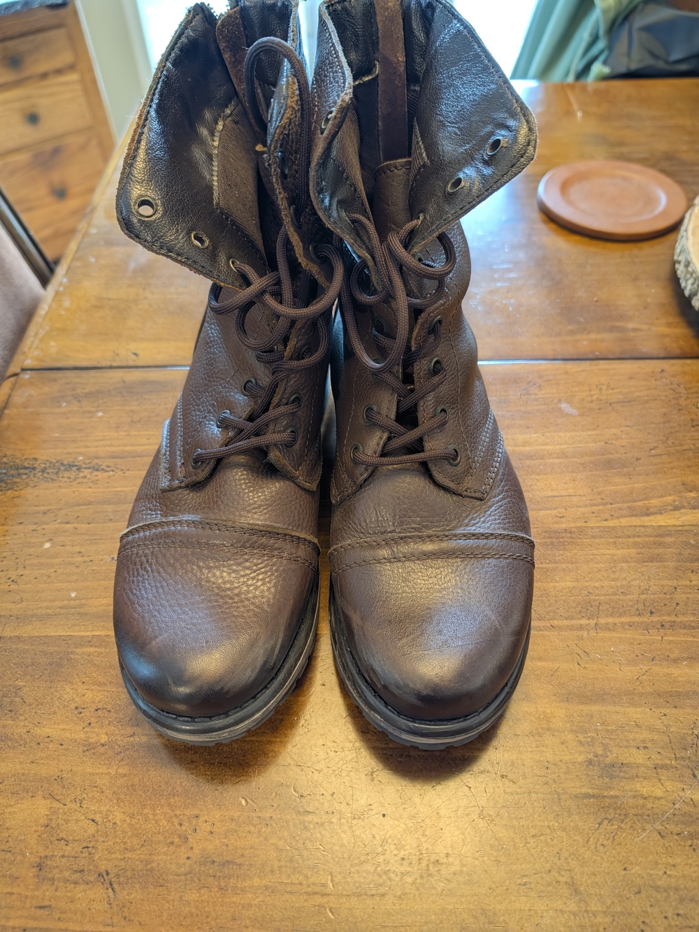 Like New - Steve Madden Brown Leather Lace-Up Combat Boots